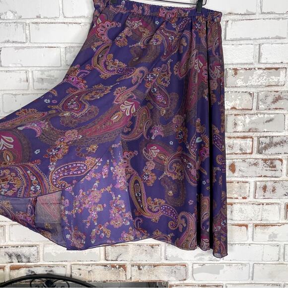 Coldwater Creek Purple Multi Paisley Flowy Layered Boho Whimsigoth Midi Skirt PL - Picture 2 of 9